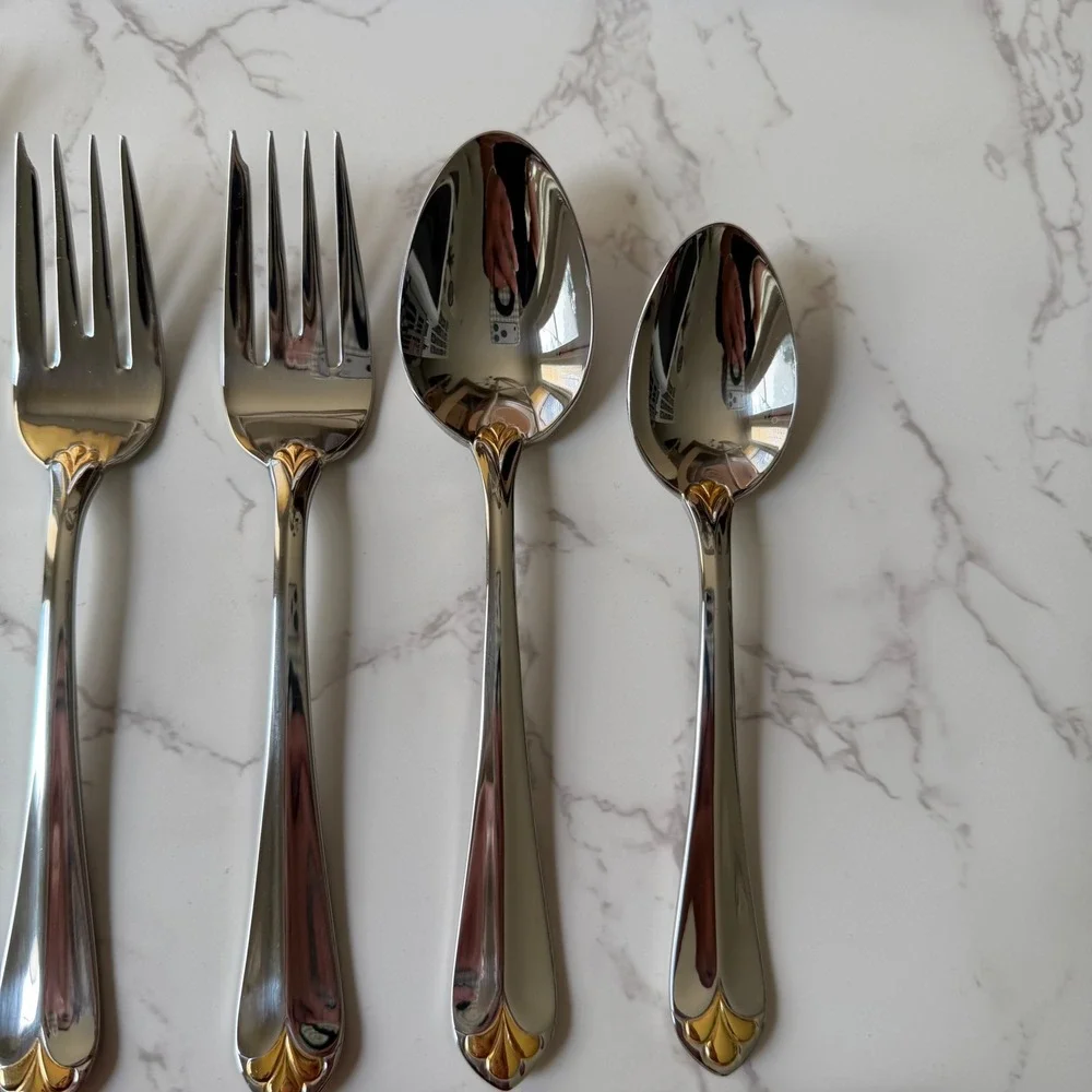 Gorham Golden Legacy Stainless Flatware Gold Accent 7 Piece Lot 9927510 Korea